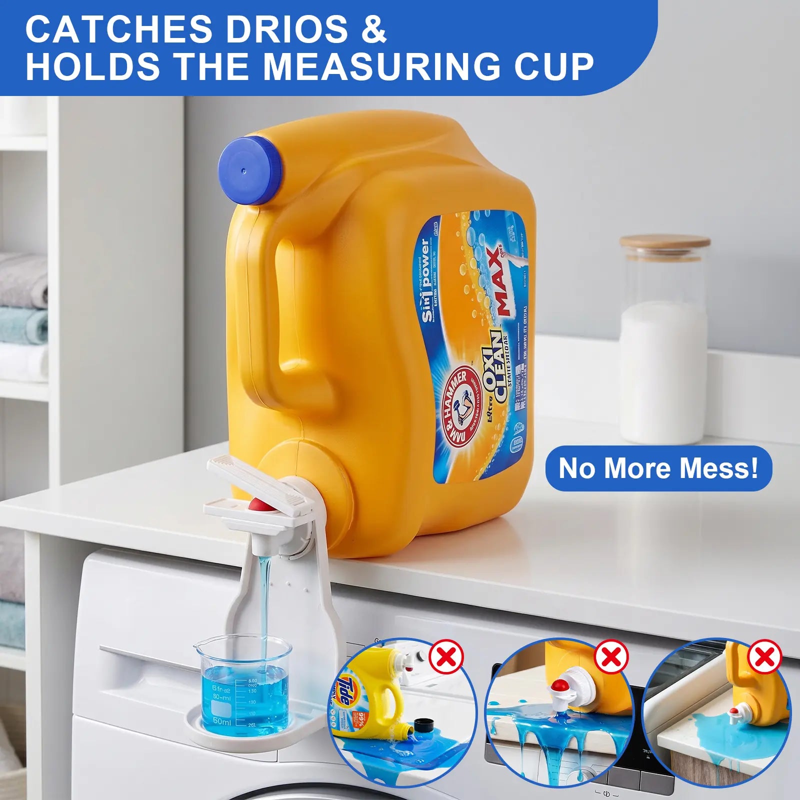 Laundry Detergent Dispenser with Enhanced Nozzle, Drip Tray, and Convenient Switch - Mess-Free Liquid Organizer for Laundry Rooms