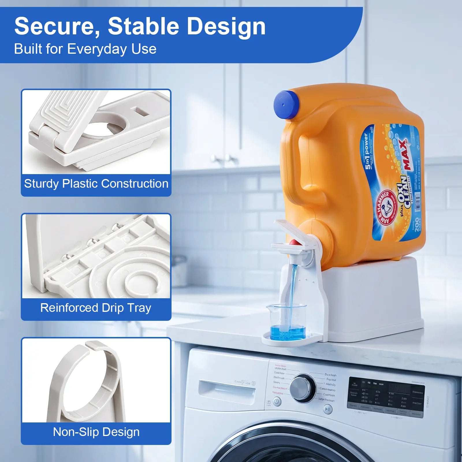 Laundry Detergent Dispenser with Enhanced Nozzle, Drip Tray, and Convenient Switch - Mess-Free Liquid Organizer for Laundry Rooms
